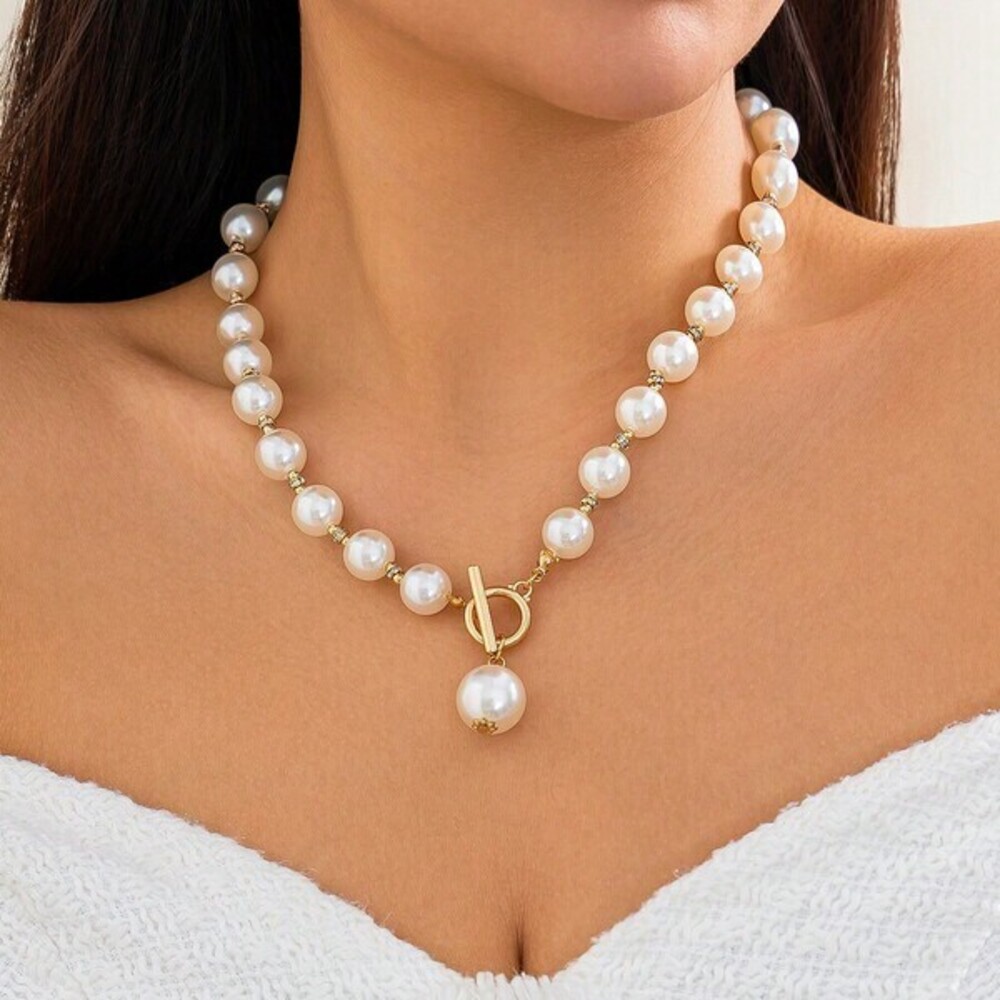 Vintage Imitation Pearl Earrings Bracelet Necklace Set For Simple Fas Gift - Picture 7 of 7